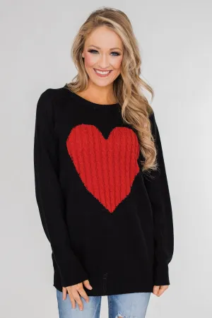 Love Your Life Knitted Heart Sweater - Black