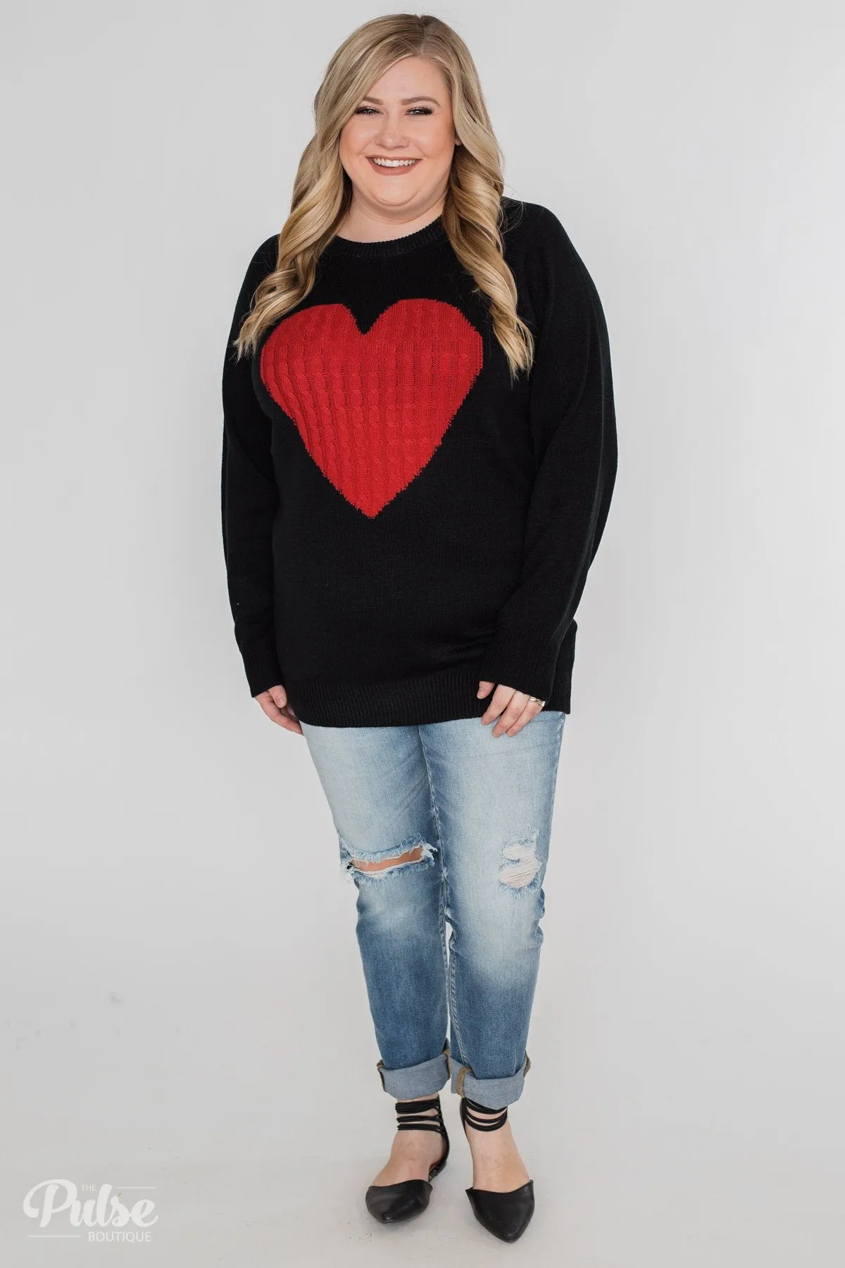Love Your Life Knitted Heart Sweater - Black