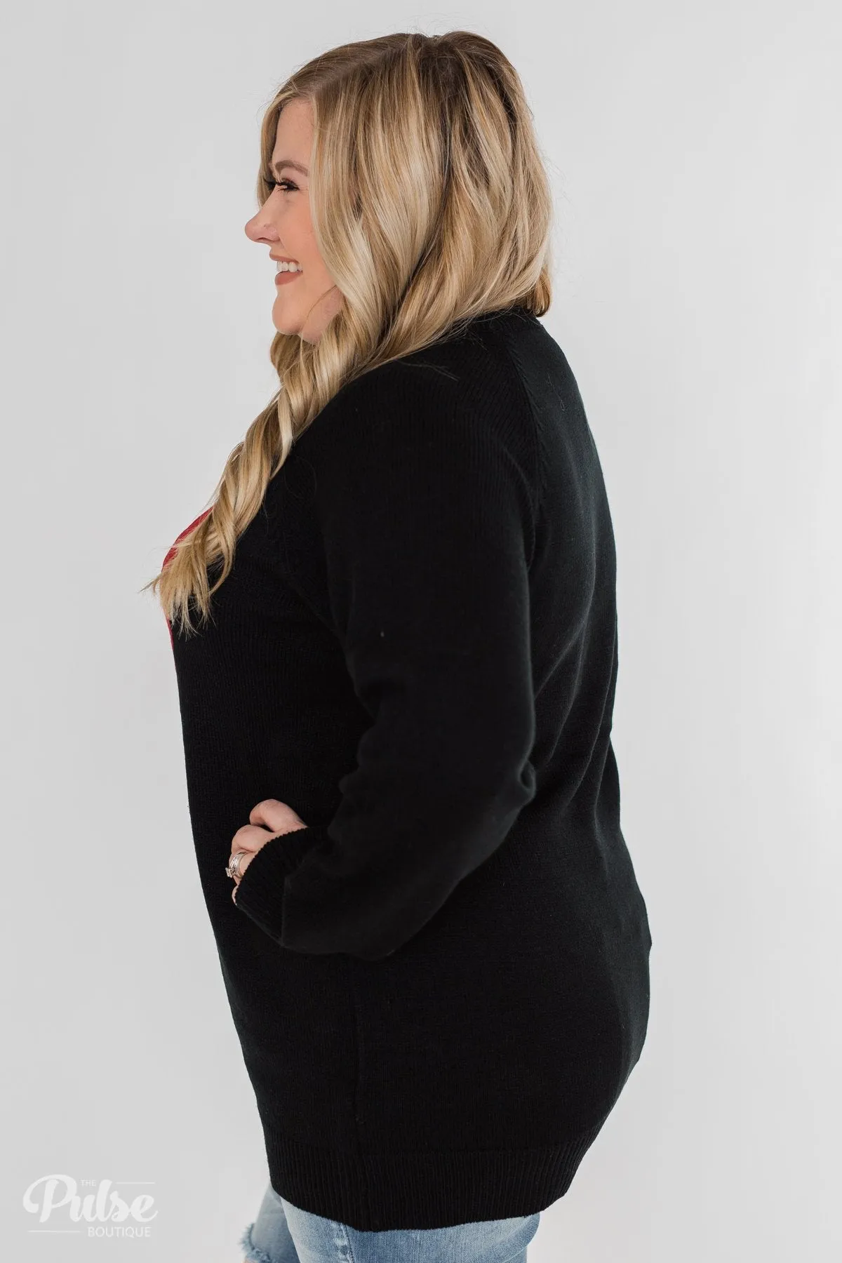 Love Your Life Knitted Heart Sweater - Black
