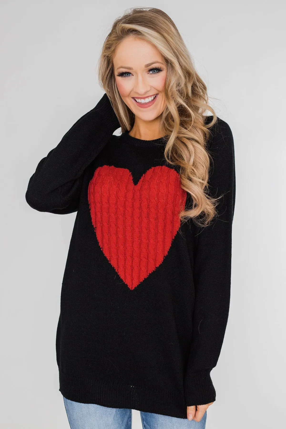 Love Your Life Knitted Heart Sweater - Black