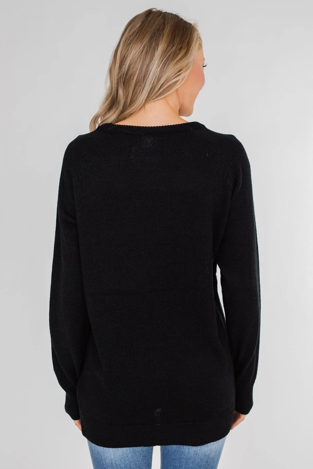Love Your Life Knitted Heart Sweater - Black