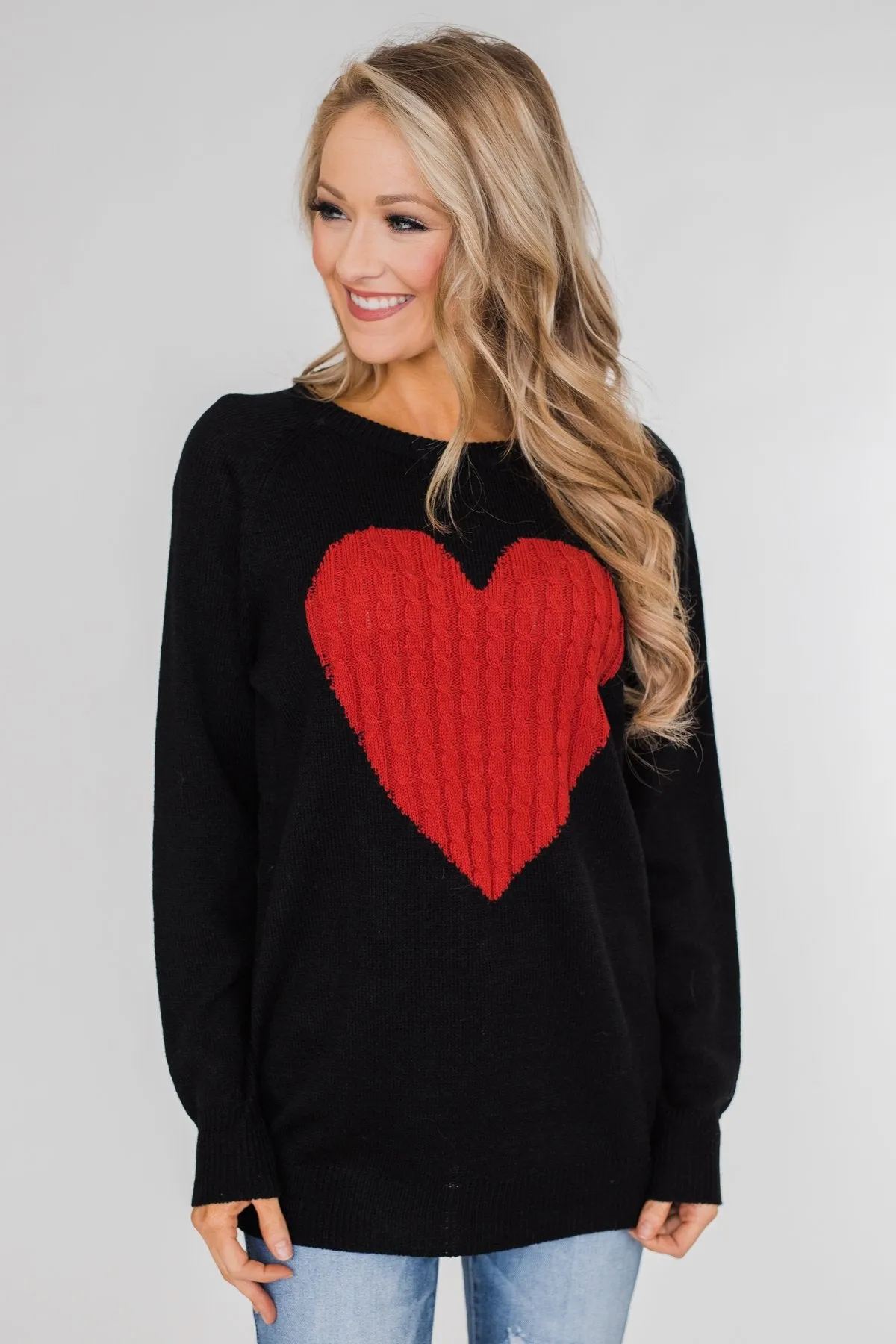 Love Your Life Knitted Heart Sweater - Black