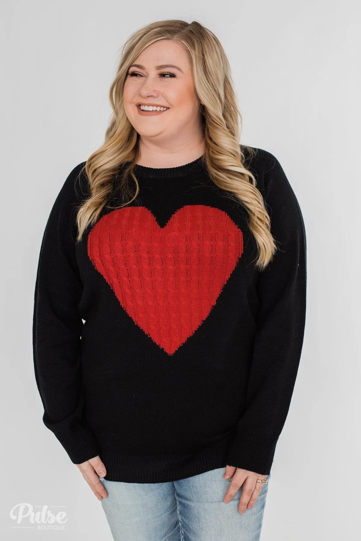 Love Your Life Knitted Heart Sweater - Black