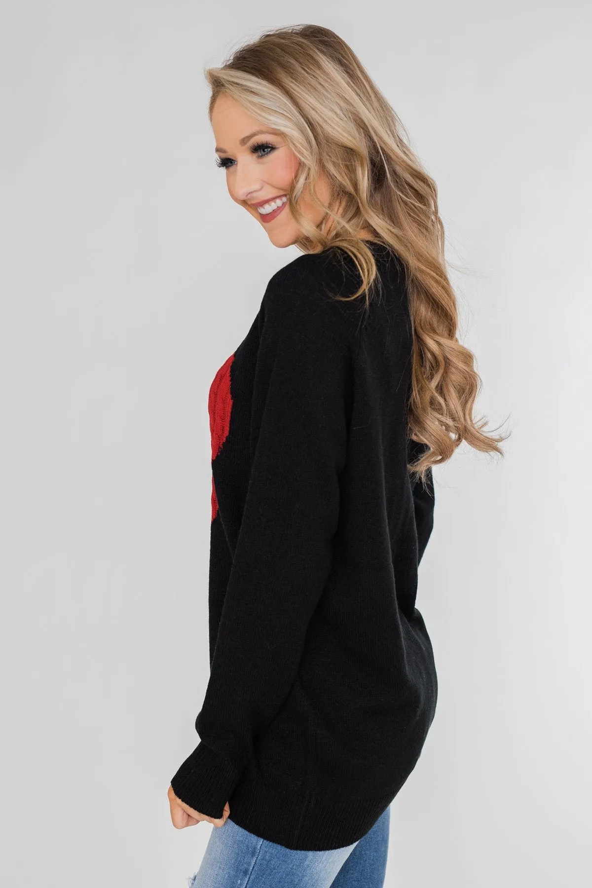Love Your Life Knitted Heart Sweater - Black