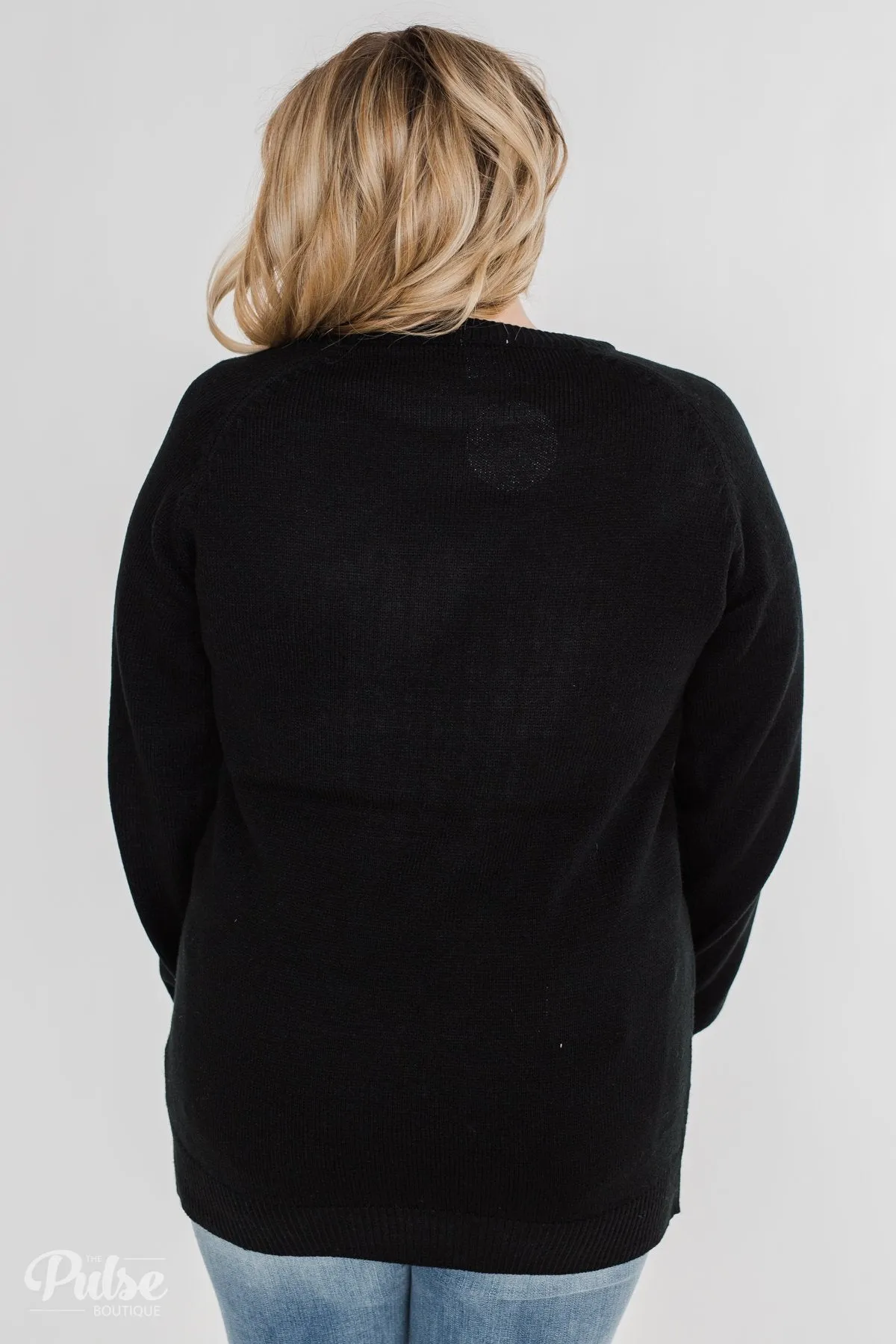 Love Your Life Knitted Heart Sweater - Black