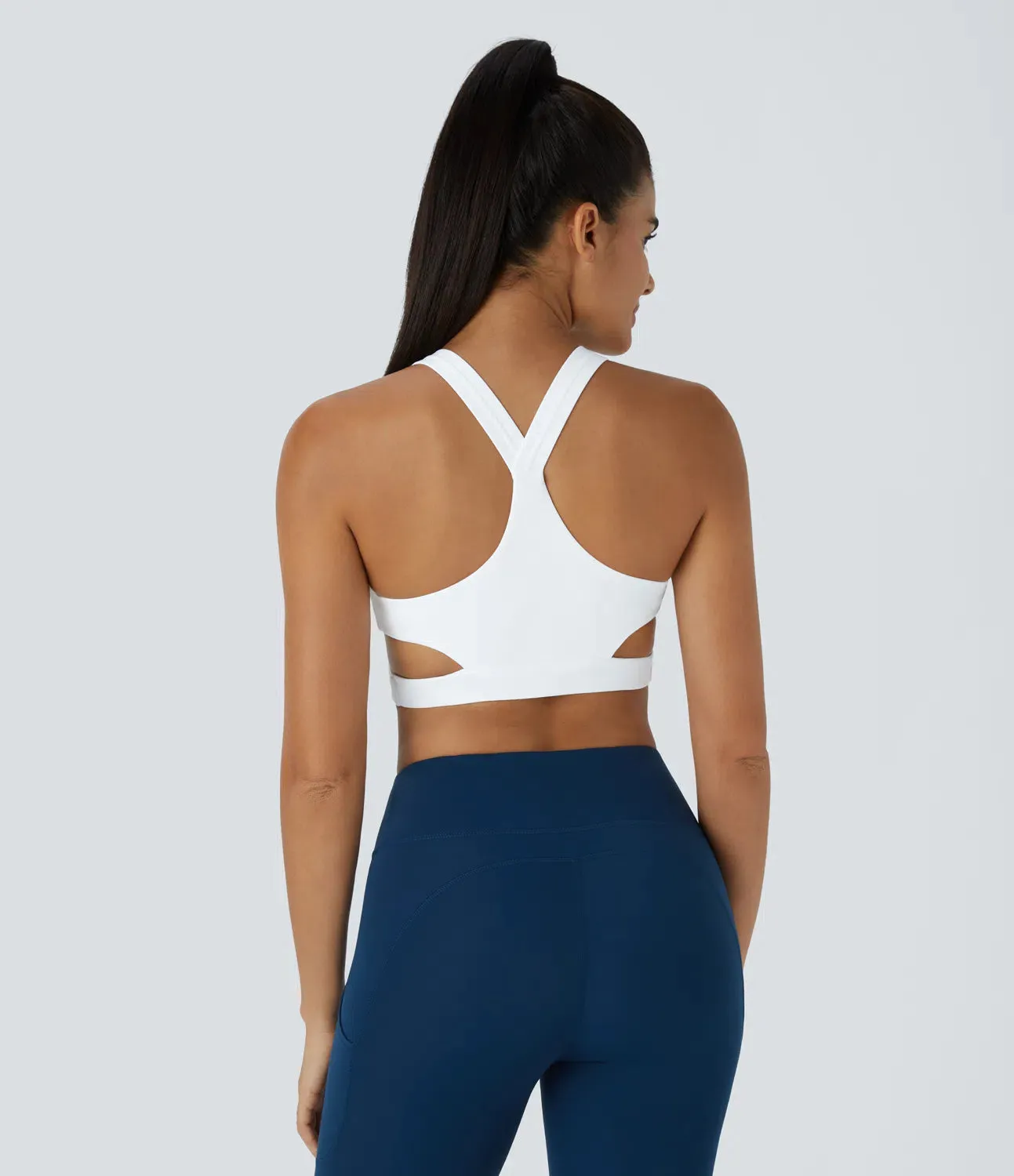Low Support Crossover Hem Cut-Out Racerback Yoga Sports Bra – Stylish & Lightweight