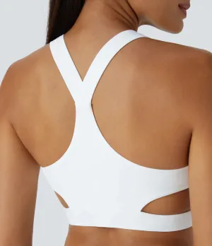 Low Support Crossover Hem Cut-Out Racerback Yoga Sports Bra – Stylish & Lightweight