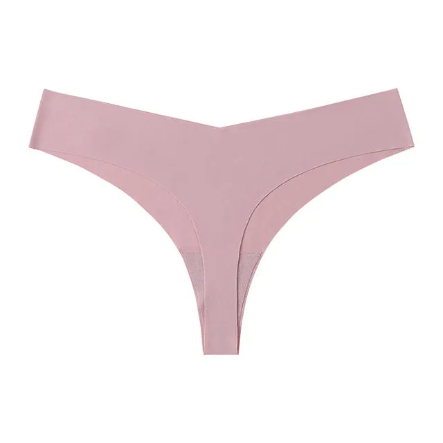 Low Waist Ice Silk Nude Cotton Crotch Large Size T Panties Sexy One Piece Briefs