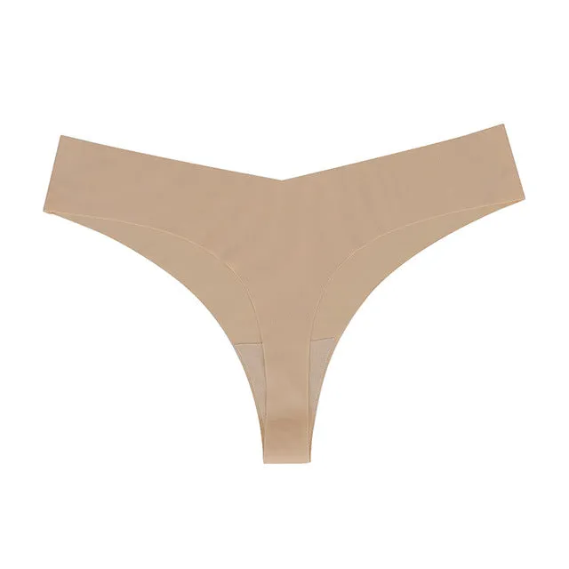 Low Waist Ice Silk Nude Cotton Crotch Large Size T Panties Sexy One Piece Briefs