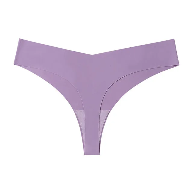 Low Waist Ice Silk Nude Cotton Crotch Large Size T Panties Sexy One Piece Briefs