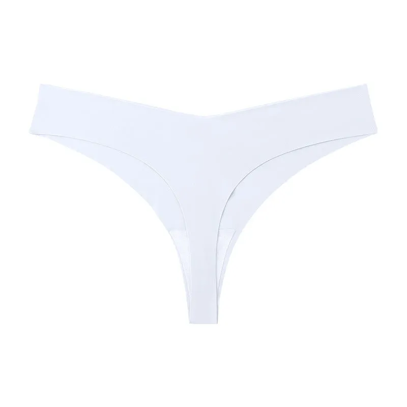 Low Waist Ice Silk Nude Cotton Crotch Large Size T Panties Sexy One Piece Briefs