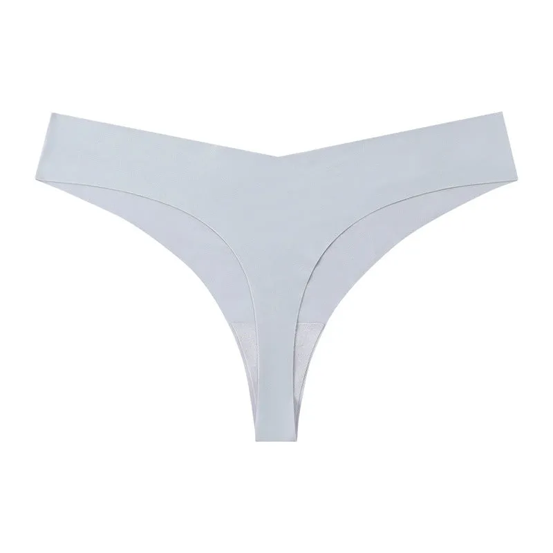Low Waist Ice Silk Nude Cotton Crotch Large Size T Panties Sexy One Piece Briefs