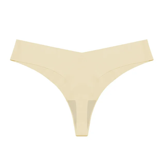 Low Waist Ice Silk Nude Cotton Crotch Large Size T Panties Sexy One Piece Briefs