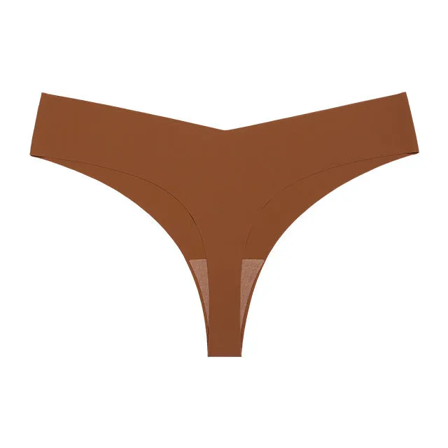 Low Waist Ice Silk Nude Cotton Crotch Large Size T Panties Sexy One Piece Briefs