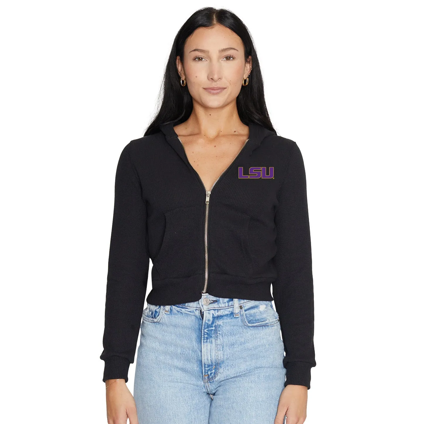 LSU Waffle Knit Zip Up Hoodie