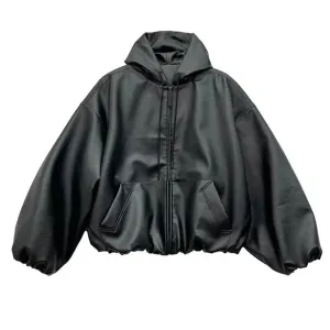 Luca Ferarro Leather Zip-Up Hoodie