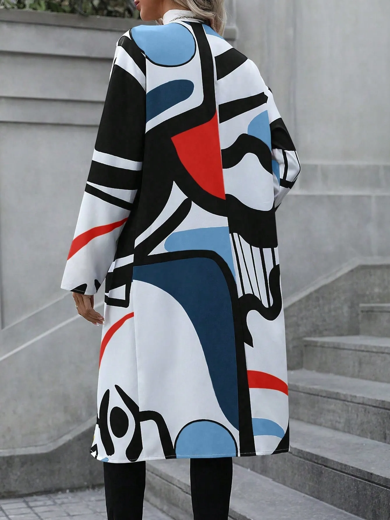 LUNE Geo Print Open Front Coat