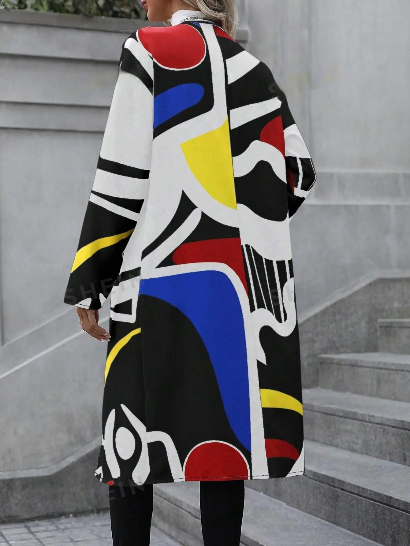 LUNE Geo Print Open Front Coat
