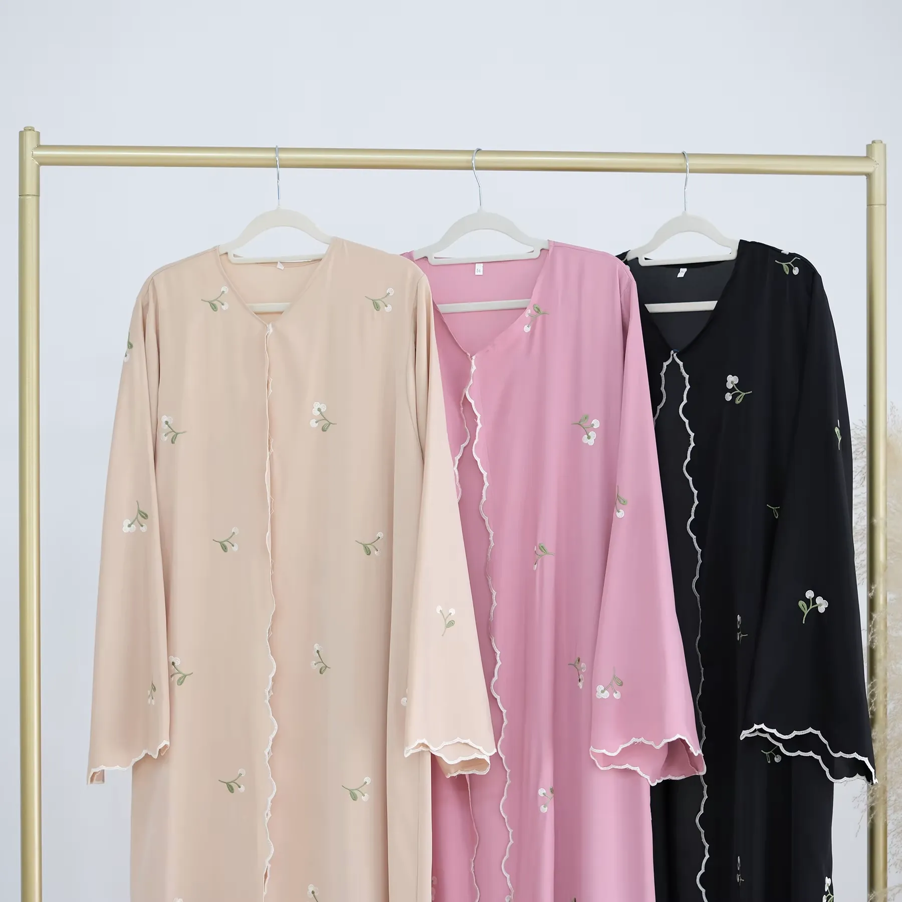Luxury Flower Embroidery Modest Open Abaya