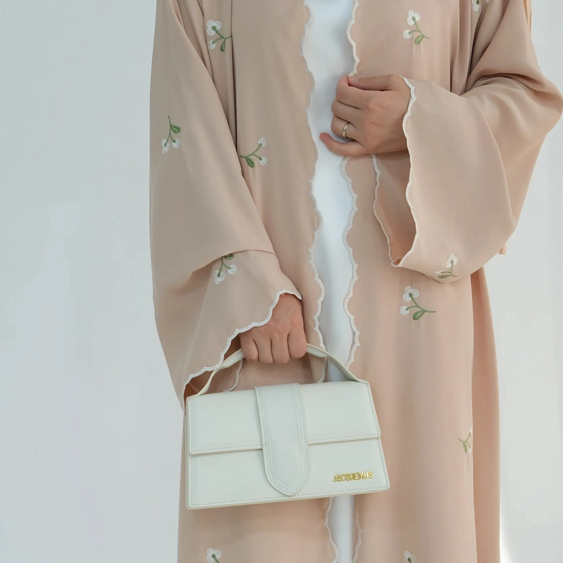 Luxury Flower Embroidery Modest Open Abaya