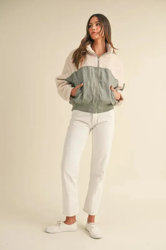 MABLE Shearling Contrast Bomber Jacket