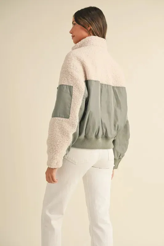 MABLE Shearling Contrast Bomber Jacket