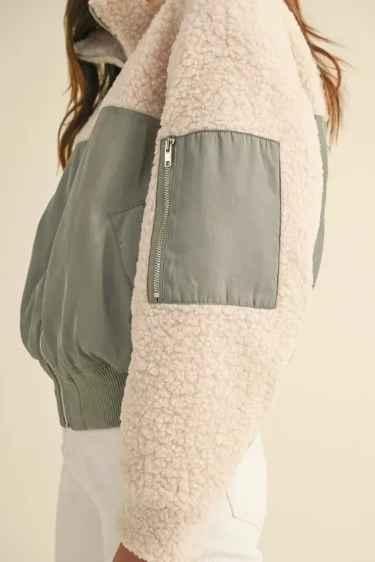 MABLE Shearling Contrast Bomber Jacket
