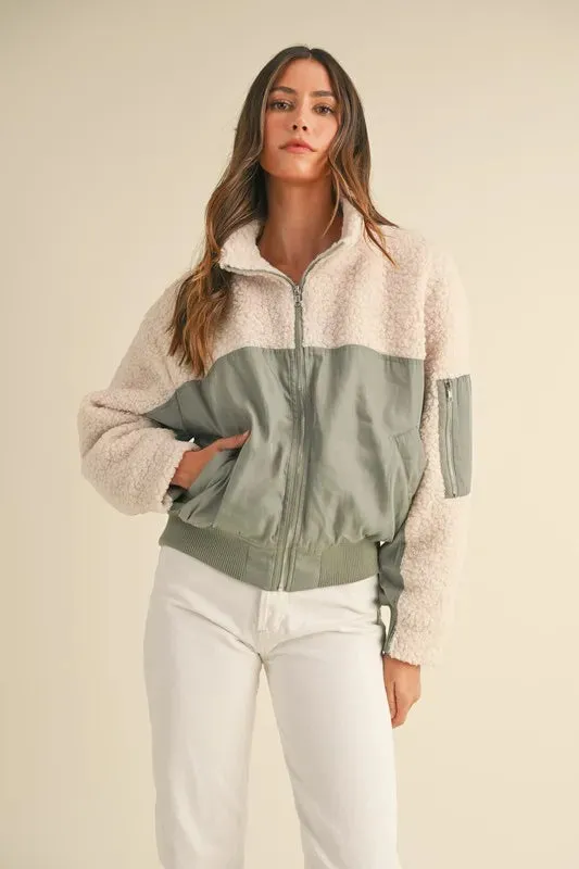 MABLE Shearling Contrast Bomber Jacket