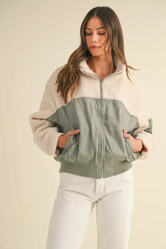 MABLE Shearling Contrast Bomber Jacket