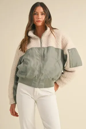 MABLE Shearling Contrast Bomber Jacket
