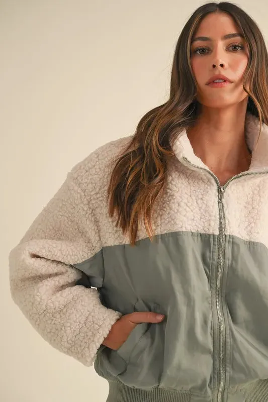 MABLE Shearling Contrast Bomber Jacket