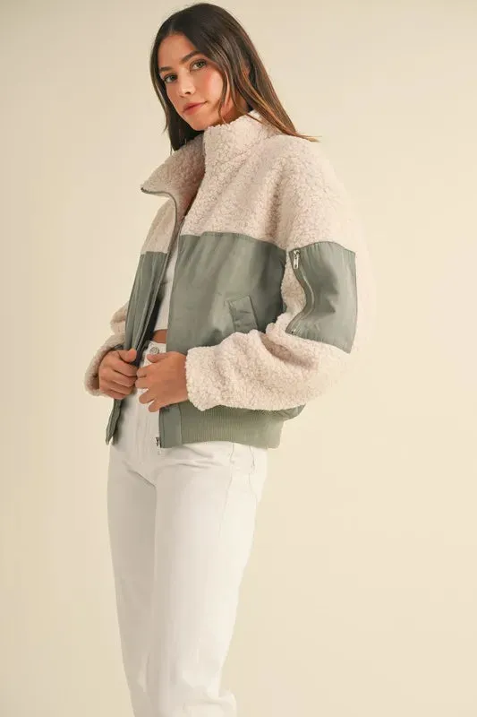 MABLE Shearling Contrast Bomber Jacket