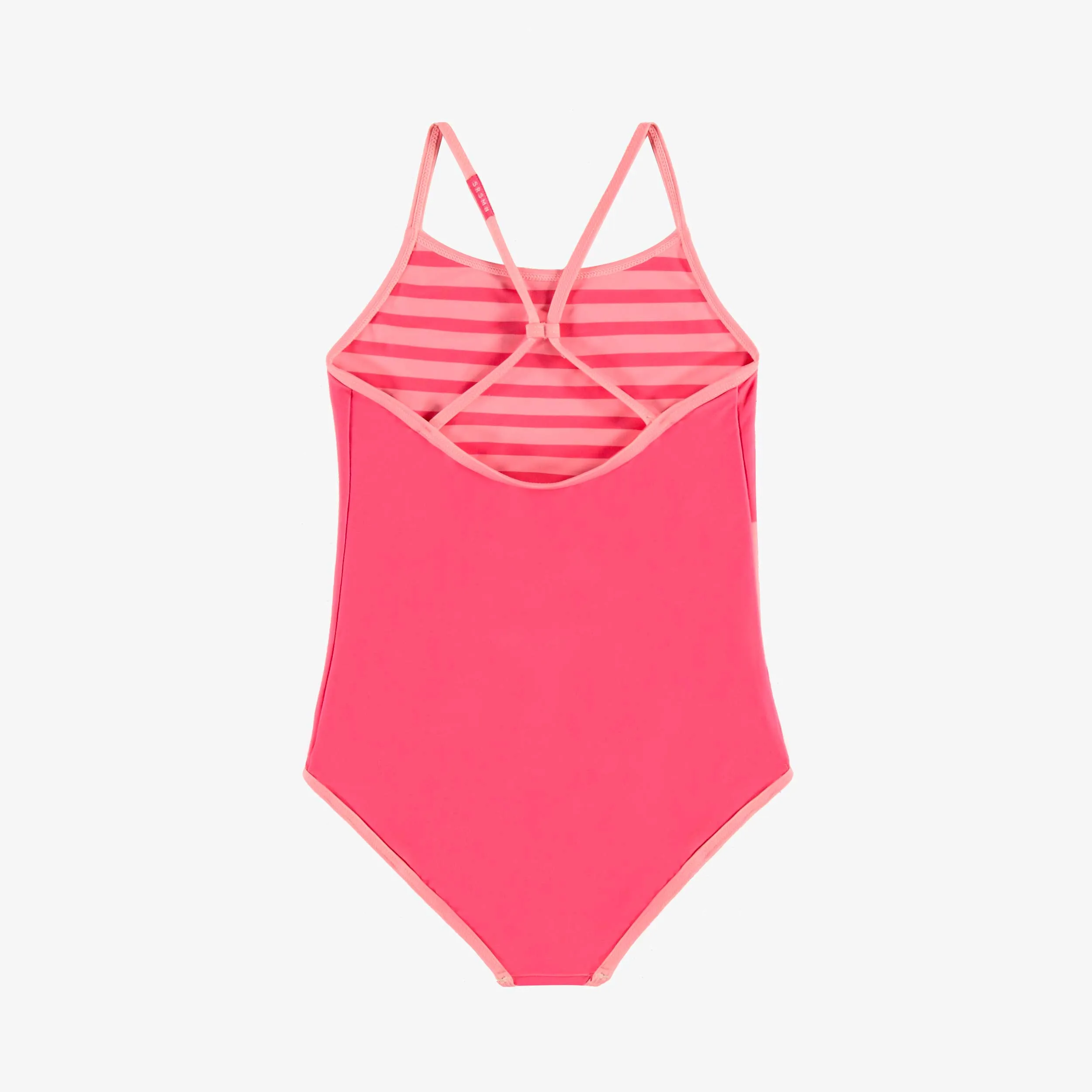 Maillot de bain une pièce rose réversible à rayures, enfant || Pink one piece swimsuit reversible with stripes, child