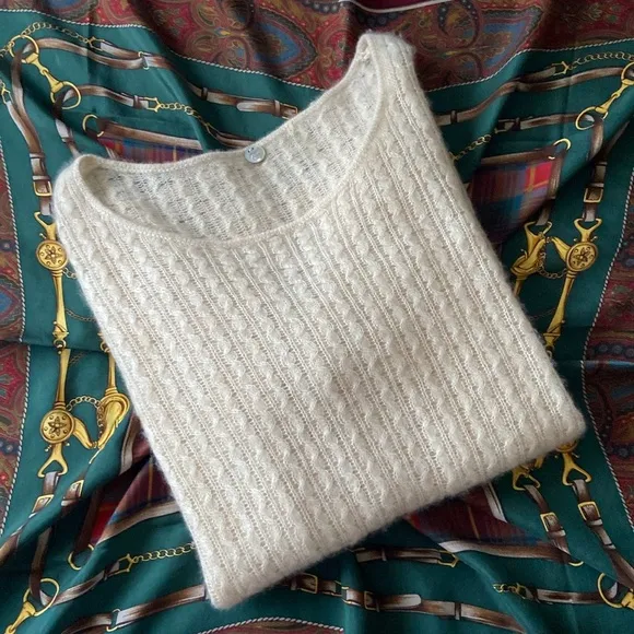 Margaret O’Leary Cashmere Spun Silk Sweater Cream Ivory Small