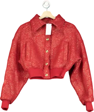 Mariam Al Sibai Red Textured Cropped Bomber Jacket UK XS/S
