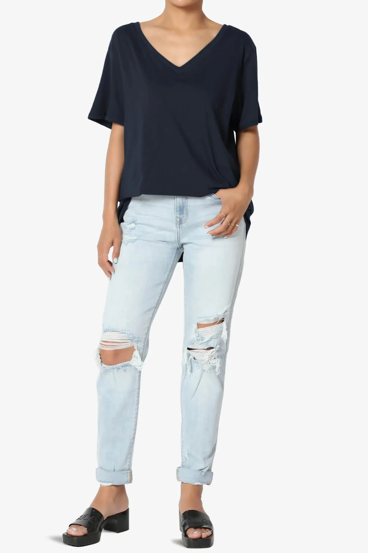 Mayra V-Neck Cotton Boyfriend Tee PLUS