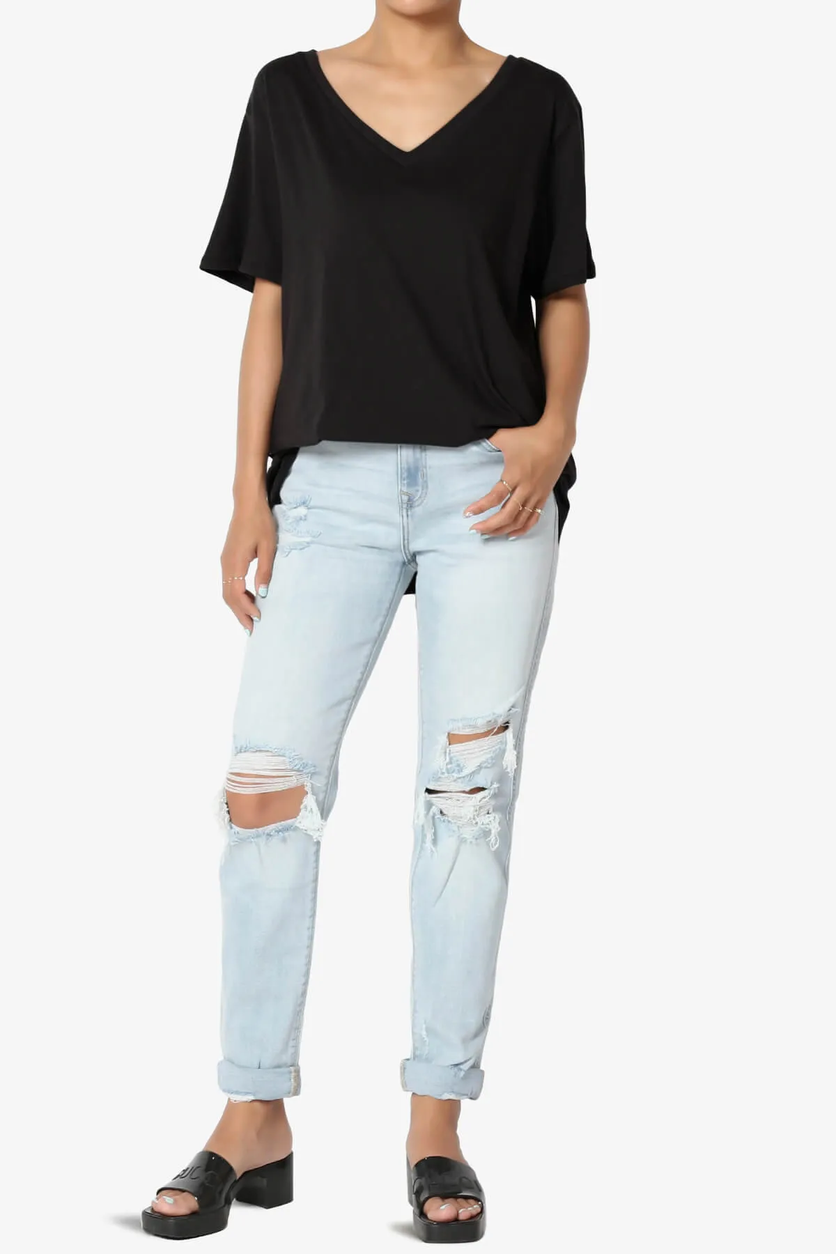 Mayra V-Neck Cotton Boyfriend Tee PLUS