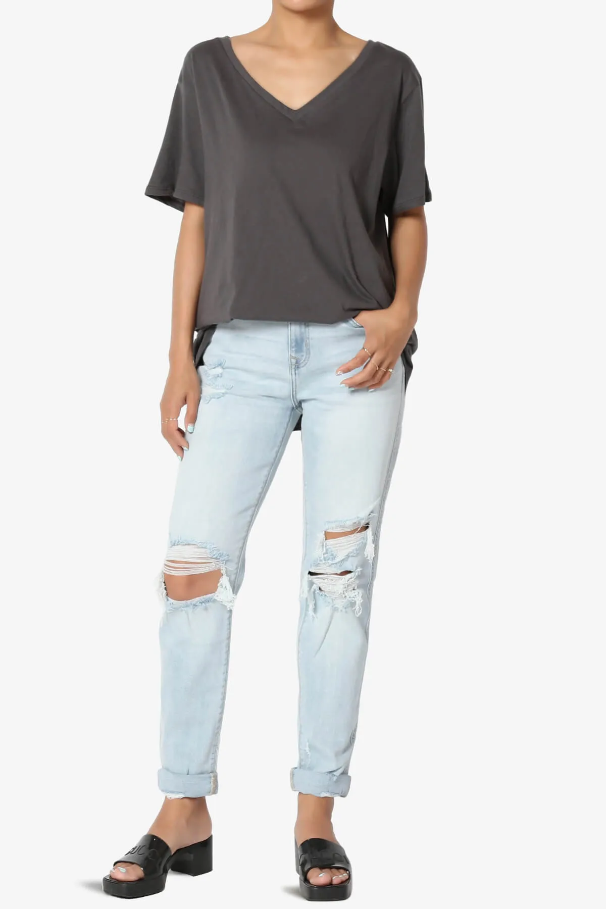 Mayra V-Neck Cotton Boyfriend Tee PLUS