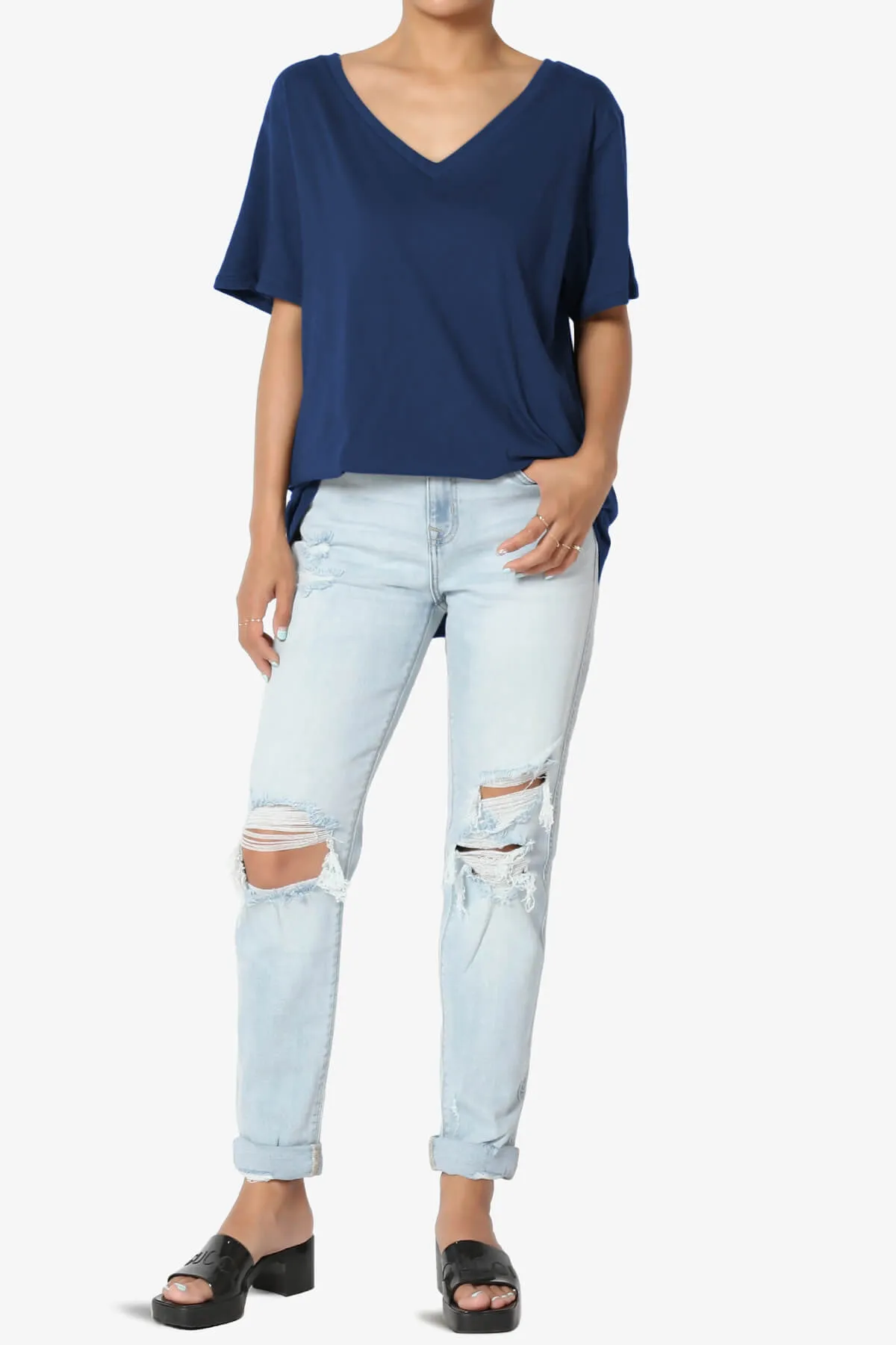 Mayra V-Neck Cotton Boyfriend Tee PLUS