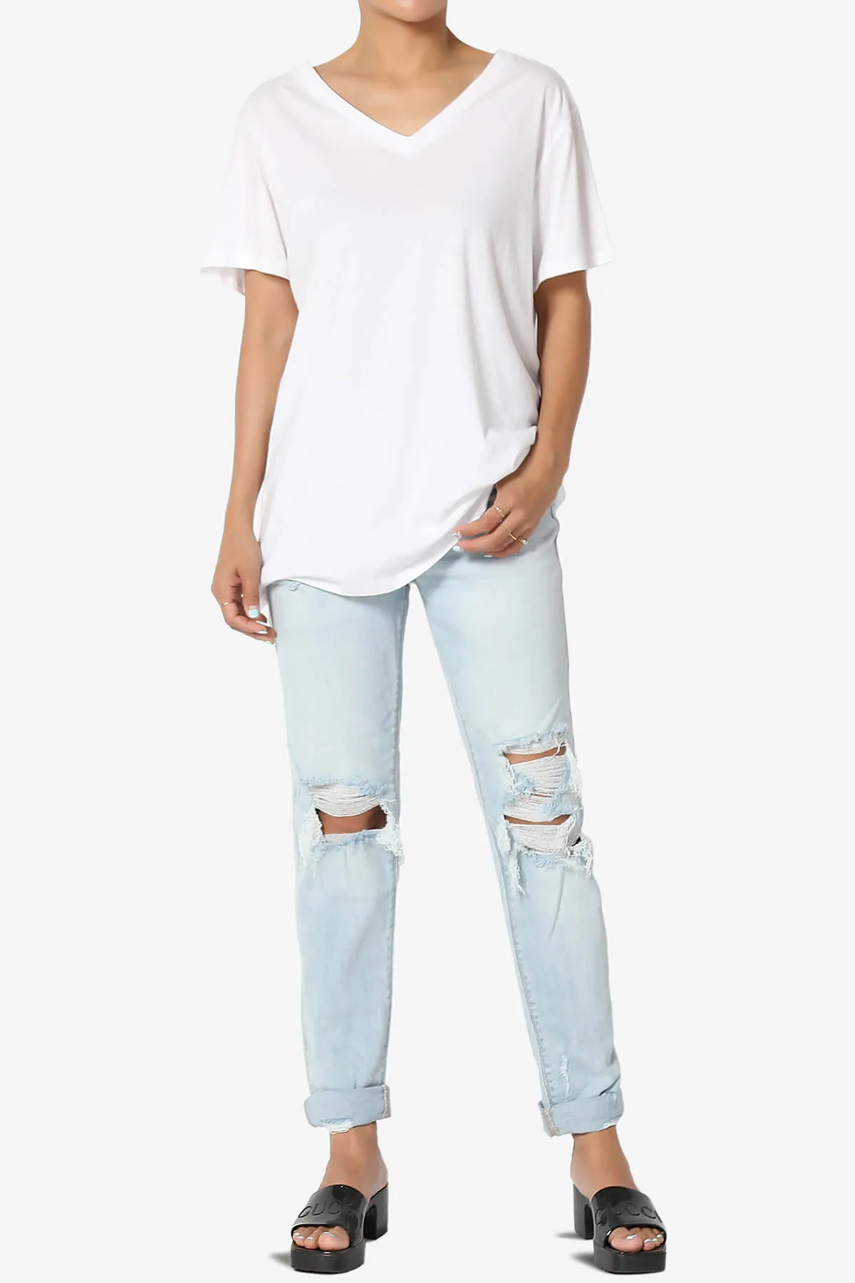 Mayra V-Neck Cotton Boyfriend Tee PLUS