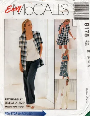 McCall's 8178 Womens Casual Dress Top Jacket Pants & Shorts 1990s Vintage Sewing Pattern Size 12-16 UNCUT Factory Folded