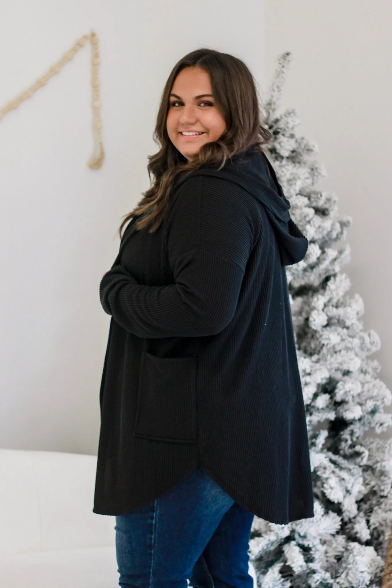 Meant to Love You Ribbed Cardigan in Black