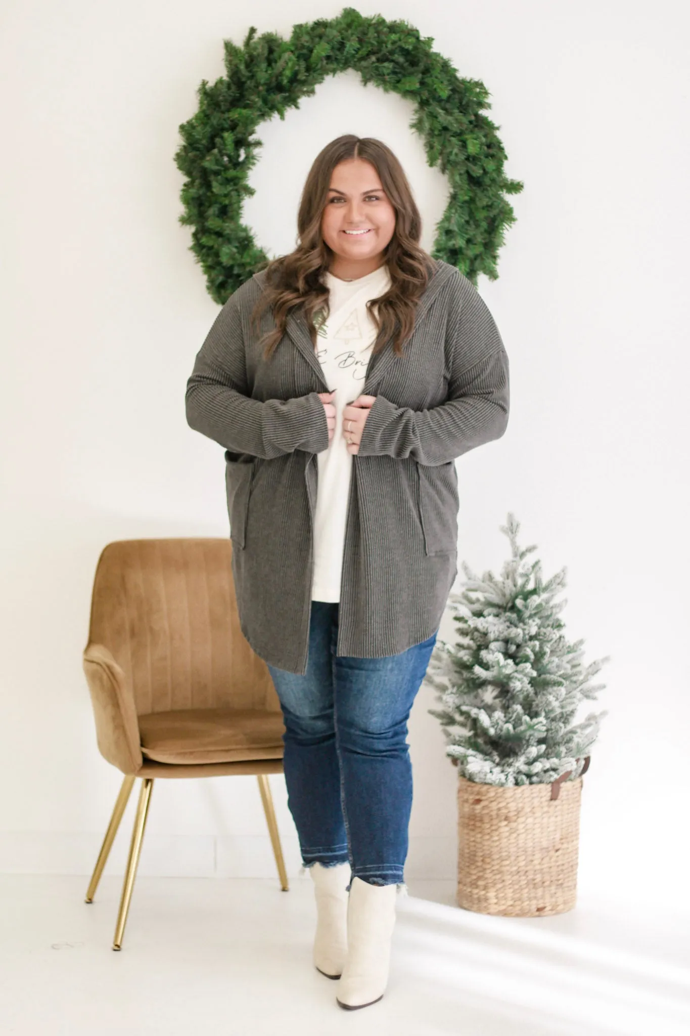 Meant to Love You Ribbed Cardigan in Charcoal