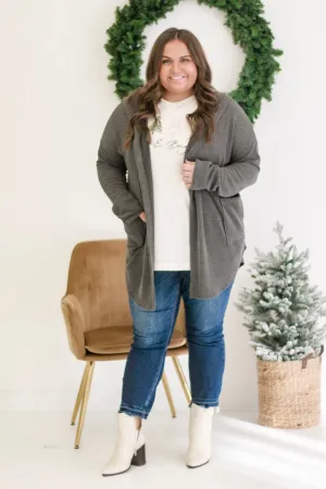 Meant to Love You Ribbed Cardigan in Charcoal