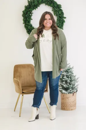 Meant to Love You Ribbed Cardigan in Olive