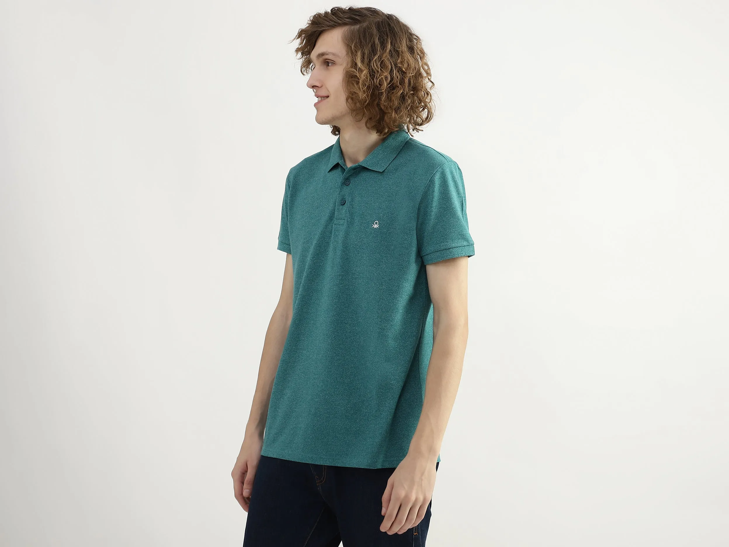 Men Textured Polo Collar T-shirt
