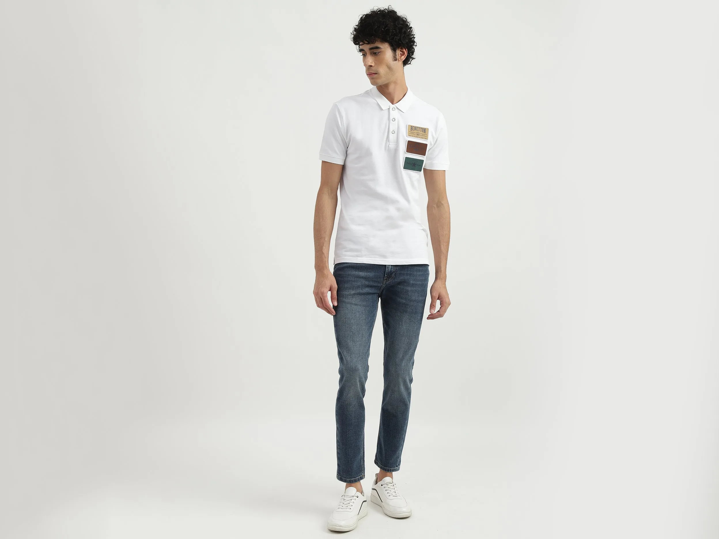 Men Textured Polo Collar T-shirt