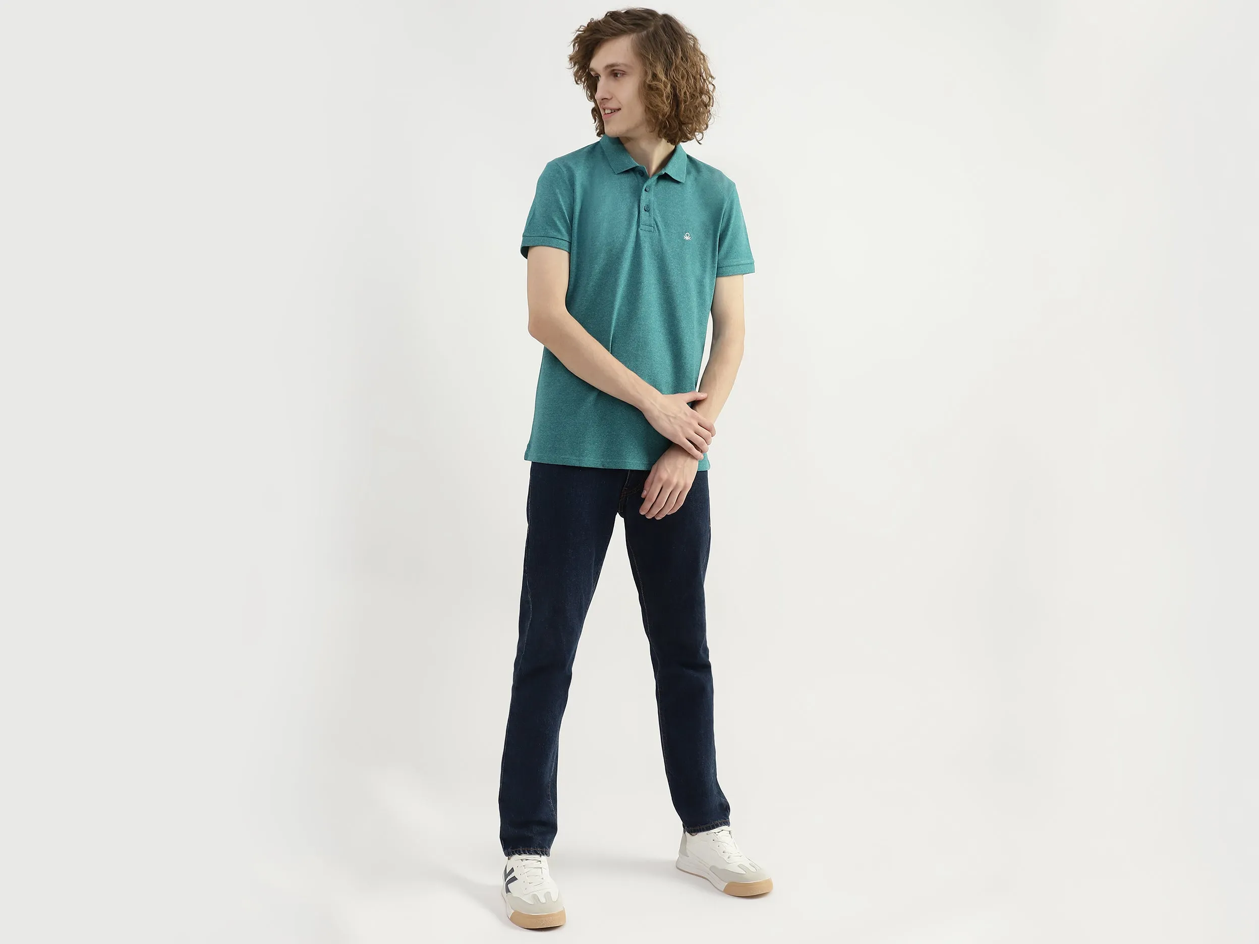 Men Textured Polo Collar T-shirt