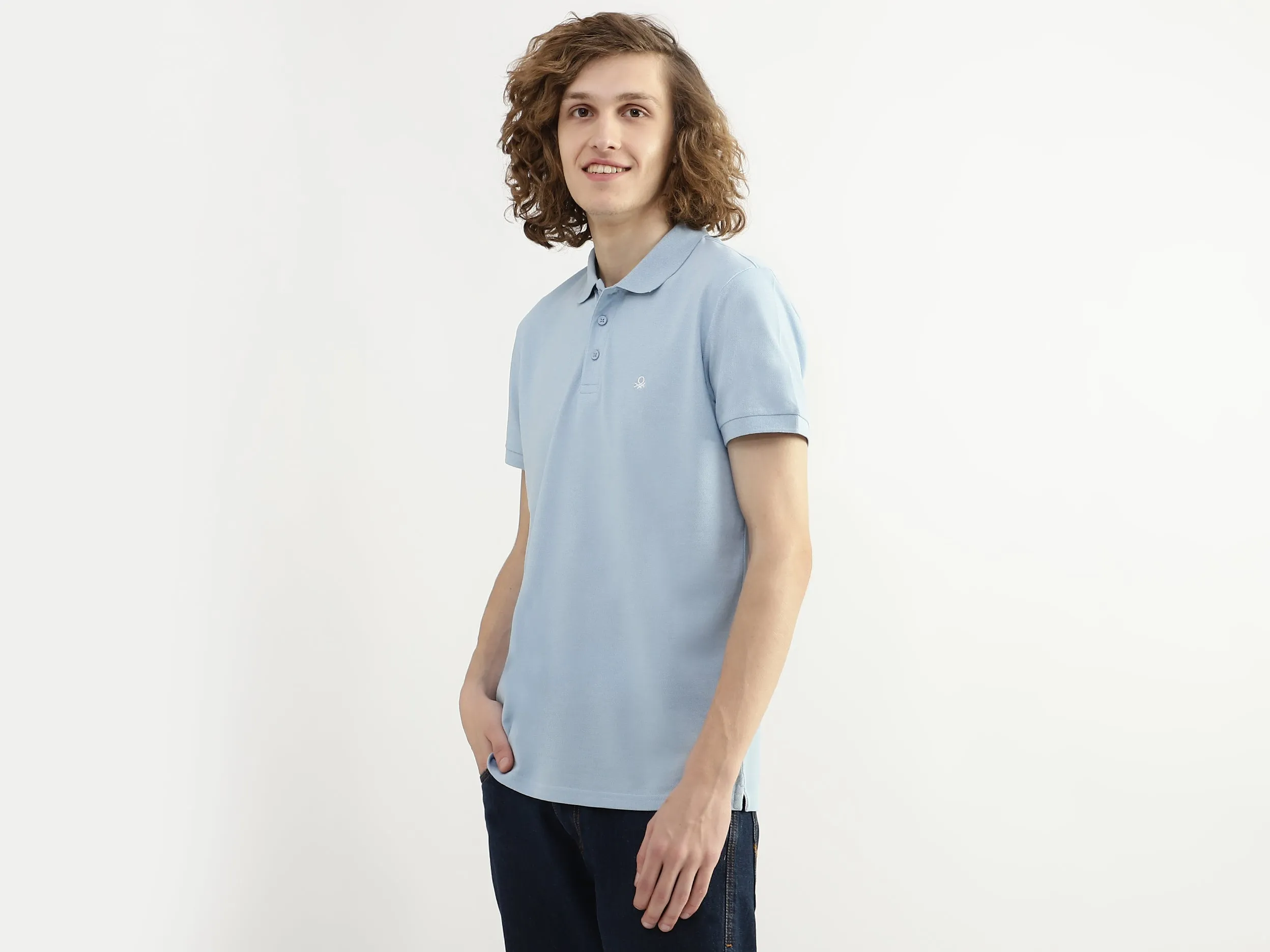 Men Textured Polo Collar T-shirt