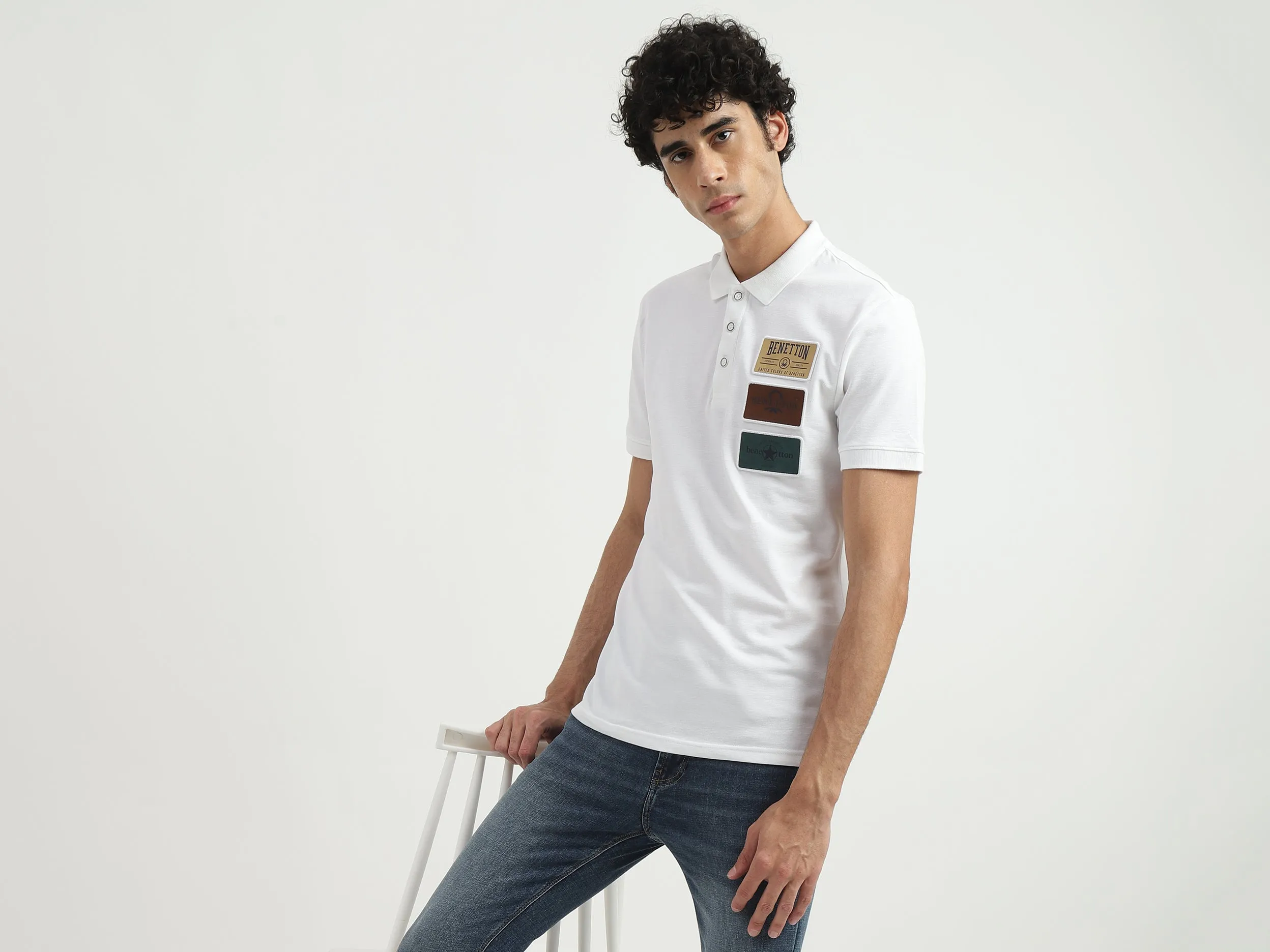 Men Textured Polo Collar T-shirt